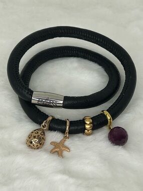 ENDLESS JEWELRY LEATHER WRAP BRACELET WITH FOUR STERLING SILVER 925 CHARMS